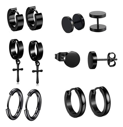 6 Pares De Pendientes For Hombre De Acero Inoxidable 9002