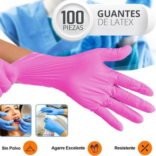 Imagen 1 de 10 de 100 Piezas De Guantes De Látex Desechables Rosa