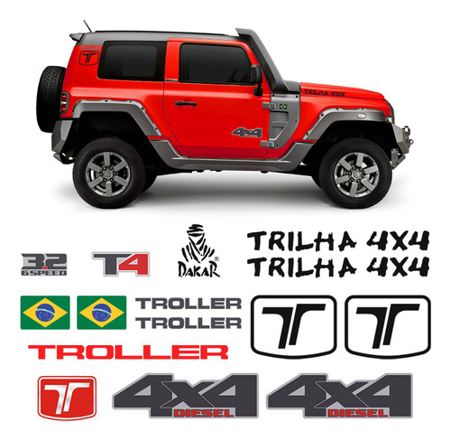 Kit Adesivos Troller T4 2015/2019 4x4 Diesel Completo Preto