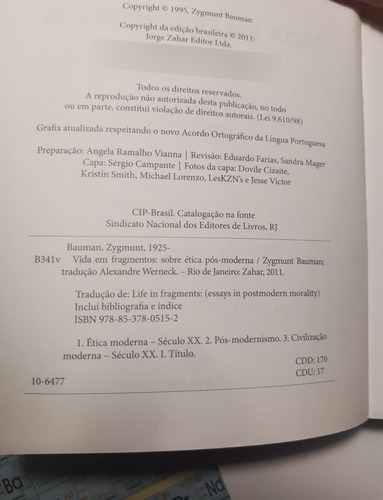 Livro Vida Em Fragmentos Zygmunt Bauman