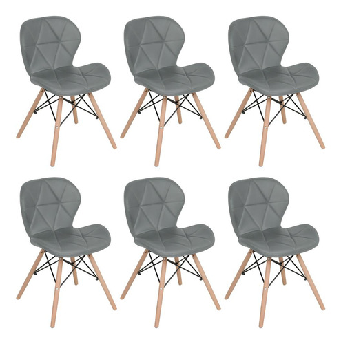 Kit 6 Cadeiras Estofadas Charles Eames Eiffel Slim Confort Cor Cinza Cor da estrutura da cadeira Cinza