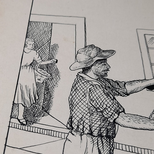 Imagem 7 de 8 de Pintura Desenho Bico De Pena Nanquim Datado 1953 Antigo