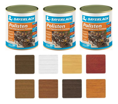 Kit 3 Polisten Stain Premium 900ml Sayerlack - Escolha A Cor