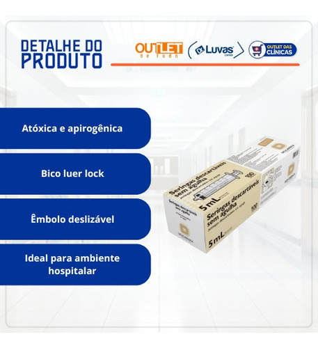 Seringa Descartável 5ml Bico Luer Lock 100un Descarpack