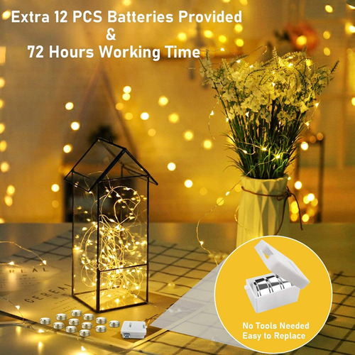 Aa Paquete De 50 Luces De Hadas Con Pilas, 3 Modos, 20 Led,