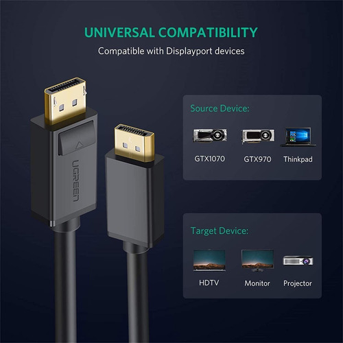 Imagen 5 de 7 de Cable Displayport A Displayport Ugreen Hd 4k 1.5m
