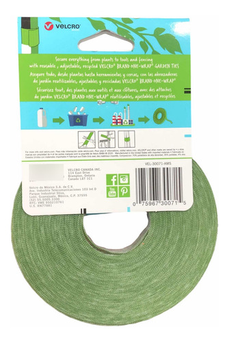 Rollo Abrazaderas Jardín Verde Velcro One Wrap 12mm X 15.2m