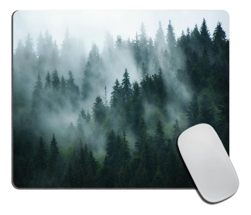 Alfombrilla De Mouse Misty Forest, Nature Pine Trees Scenic