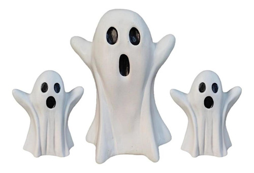Trio De Fantasma 1 Grande E 2 Mini De Ceramica Halloween