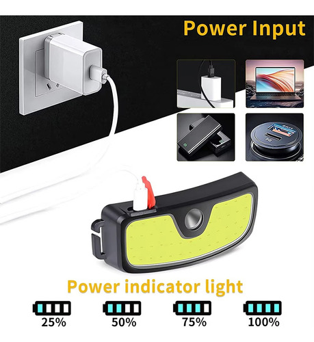 Faro Led Cob, 5 Modos, Luz, Carga Usb