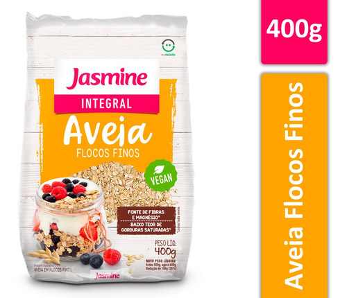 Kit 3 Aveia Flocos Finos Integral Vegano Jasmine 400g