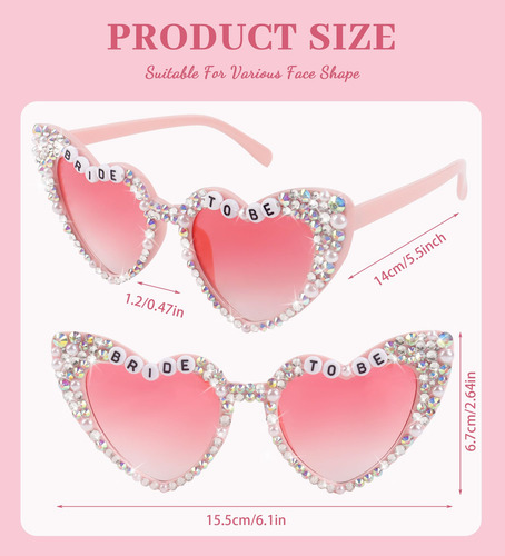 Óculos De Sol Justotry Bride To Be Heart Shape Pink Com Stra