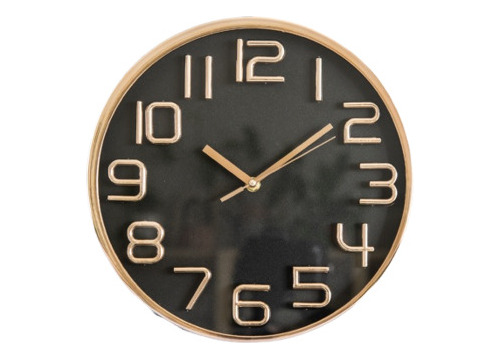Reloj Pared Marco Pl. Champagne Fondo Negro 30cm Diam