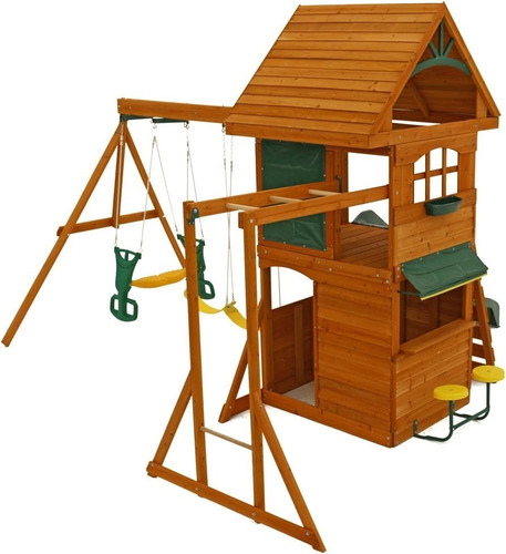 Juego De Columpios De Madera Con Mesa De Café Y Taburetes