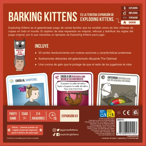Exploding Barking Kittens Juego De Cartas +7 Asmodee Febo