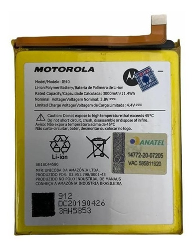 Bateira Motorola Moto One Xt1941 Je40 Original Nova