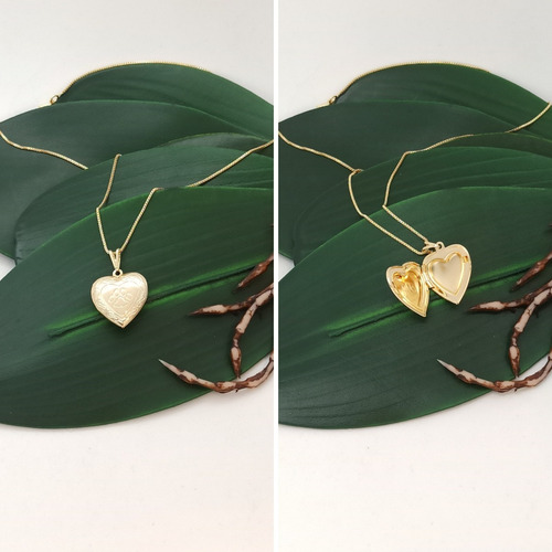 Colar Relicário Coração Cachorro Semi Joia Banhado Ouro 18k Cor Dourado