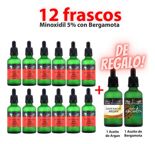 Minoxidil 5% Con Bergamota 12pack + Argan Y Bergamota