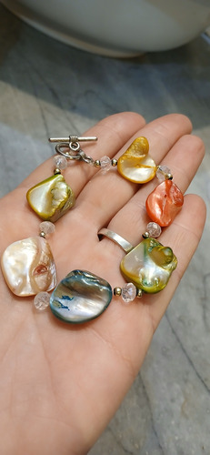 Pulsera De Nacar Varios Colores Y Cristal De Roca C/broche Naranja 6 Cm 20 Cm (Usado)