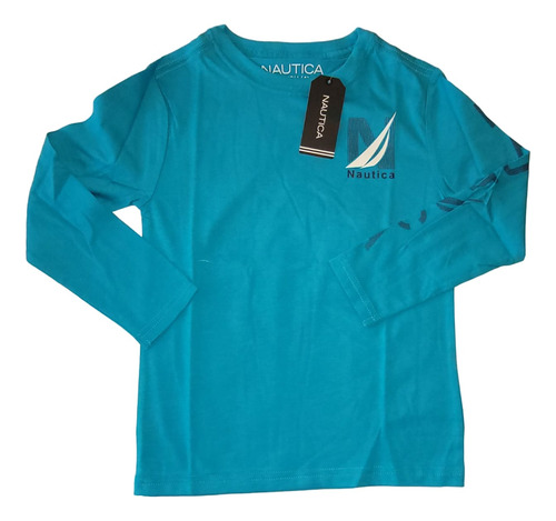 Polera Manga Larga Niño Nautica Talla 4 Color Celeste