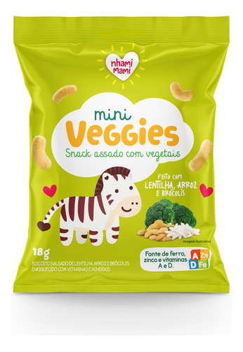 Kit 6und Mini Veggie Snack Integral Lentilha E Brocolis -18g