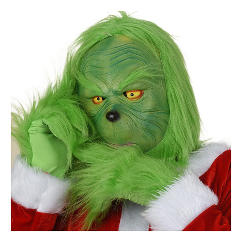 Guantes Navideños De Piel Verde De Grinch, Máscara, Accesori