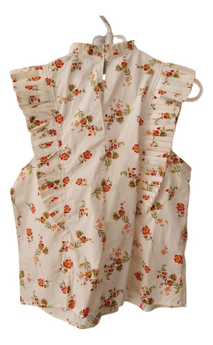 Camisa Sin Mangas Forever21 Blanca Flores Volados Tablas T S (Usado)