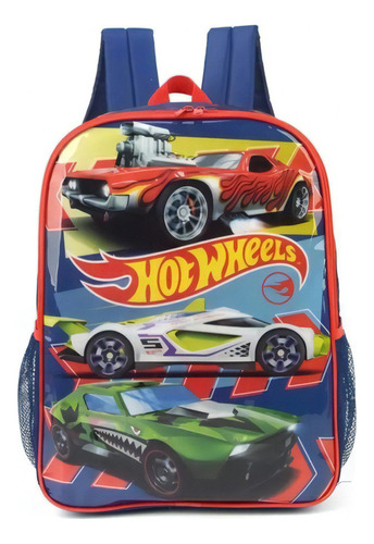 Mochila Escolar Hot Wheels Carros Veloz Maternal P Costas Cor Azul-marinho Desenho do tecido Hot Wheels Luxcel