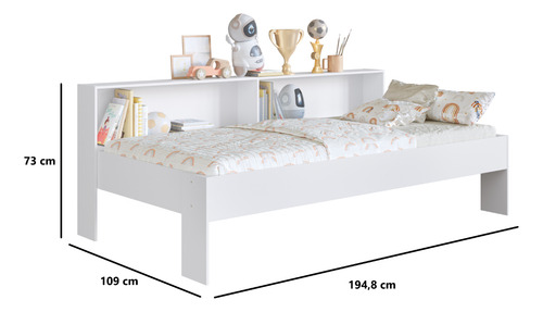 Cama Solteiro Infantil Criança Com Prateleira Para Colchão 188x88 Art In Móveis San Diego Branco