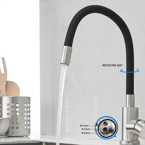 Imagen 4 de 9 de Griferia De Cocina Canilla Monocomando Lavatorio Cuello Goma