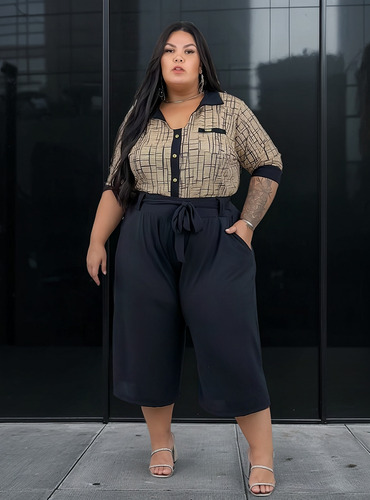 Calça Cinza Plus Size Dia A Dia Pantacourt25