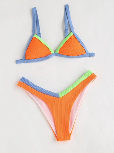 Shein Bañador Bikini, Sujetador Triángulo De Color Combinado