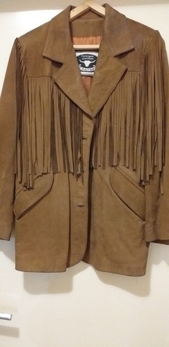 Saco Gamuza Cuero Vacuno Con Flecos Trench Blazer Forrado Te