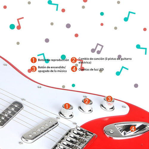 Guitarra Eléctrica De Juguete Para Niños De 4 A 16 Años, Roj