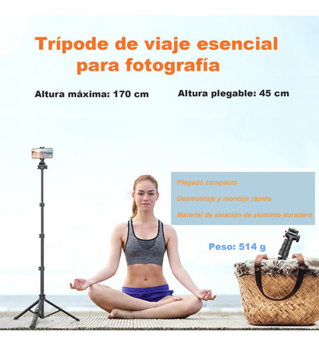 Toneof 170cm Tripié Para Celular Y Cámara, Palo Selfies Soporte con Control Remoto