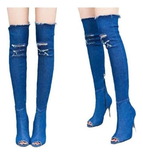 Over The Knee High Heel Jeans Boots