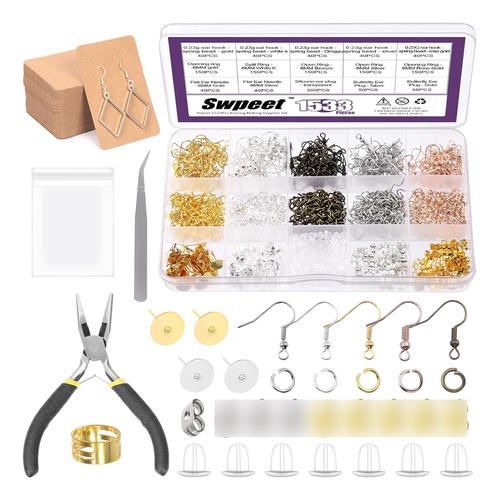Juego De 1533 Piezas Hacer Aretes, Incluye Ganchos Aret...