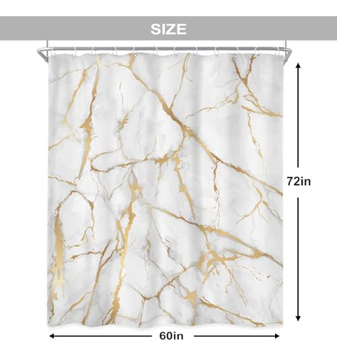 Cortina De Ducha De Mármol Blanco Y Dorado, De 60 Pulgadas D