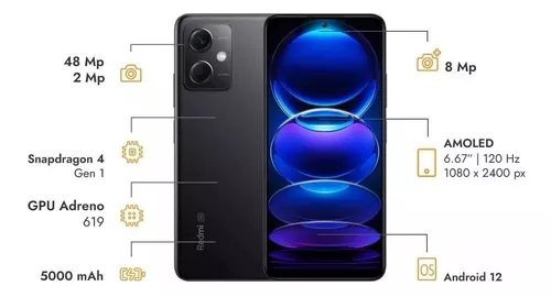 Xiaomi Note 12 Smartphone, 256GB, 8GB RAM, Cámara Doble de 48 Mp