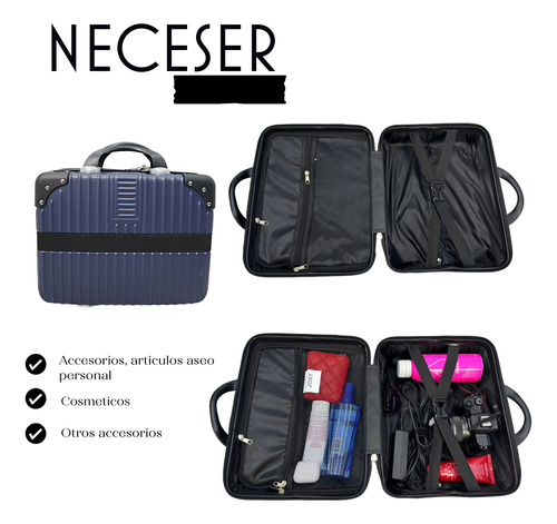 Maleta Grande Para Viaje Capacidad 20 Kg + Neceser Cabina Azul Marino 5863-6