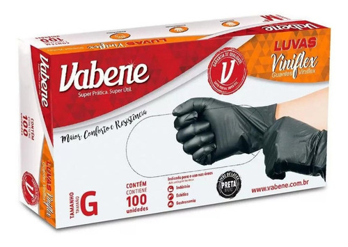 Luvas descartáveis Vabene Viniflex cor preto tamanho G de elastômero termoplástico x 100 unidades
