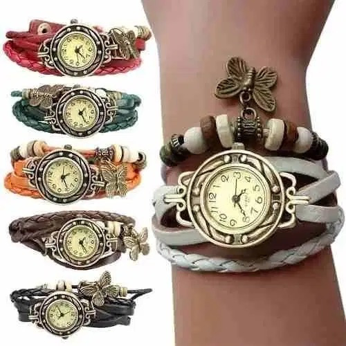 Reloj Pulsera Cuero Mujer Dama Dije Moda Retro Vintage