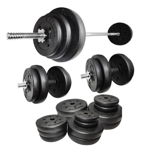 Set 2 Mancuernas Macizas + Barra 1.8m + 60 Kg Pesas - El Rey