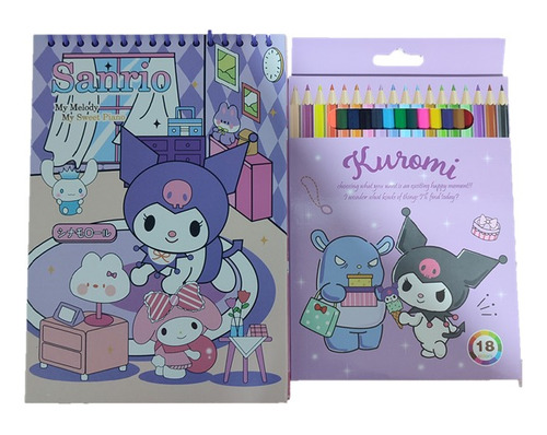 Libreta Kuromi Melody By Hello Kitty +caja De Colores Kawaii