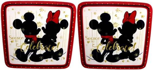 Imagem 1 de 4 de Conjunto 02 Pratos Decorativos Mickey E Minnie Natal Disney