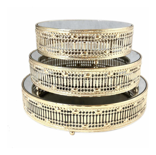 Imagen 1 de 2 de Pie Soporte Torta Dorado Espejo X 3 U - Universo Mágico