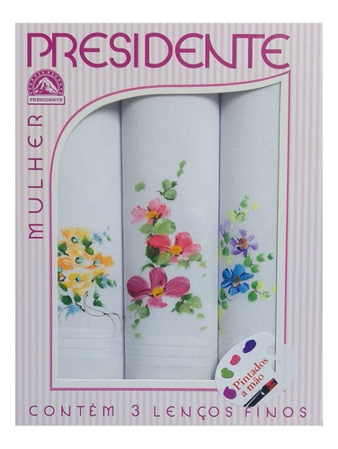 Caixa De Lenço Feminino Pintado A Mão Presidente P137 Cor Branco Desenho do tecido Floral