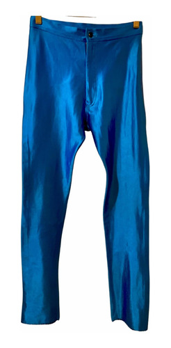 Pantalon Vintage 80s Azul Francia Brilloso - Small Made U.k