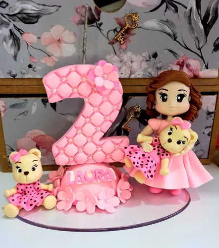 Topo De Bolo, Vela Em Biscuit Princesa Rosa