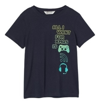 Remera Manga Corta H&m. Azul Oscuro. Control De Playstation 